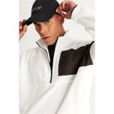 AC&Co / Altınyıldız Classics Erkek Beyaz Oversize Bol Kesim Bato Yaka Cep Detaylı Fermuarlı Soğuk Geçirmez Polar Sweatshirt
