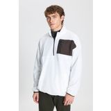 AC&Co / Altınyıldız Classics Erkek Beyaz Oversize Bol Kesim Dik Bato Yaka Cep Detaylı Fermuarlı Soğuk Geçirmez Polar Sweatshirt