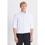 AC&Co / Altınyıldız Classics Erkek Beyaz Pamuklu Tailored Slim Fit Dar Kesim Düğmeli Yaka Örme Gömlek