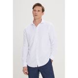 AC&Co / Altınyıldız Classics Erkek BEYAZ Slim Fit Dar Kesim İtalyan Yaka Armürlü Pamuklu Basic Gömlek Beyaz