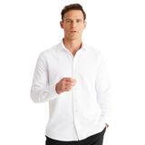 AC&Co / Altınyıldız Classics Erkek Beyaz Slim Fit Dar Kesim Pamuklu Klasik Yaka Armürlü Gömlek Klasik Yaka, S