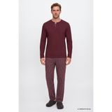 AC&Co / Altınyıldız Classics Erkek Bordo %100 Pamuk Standart Fit Hakim Yaka Desenli Cepli Pijama Takımı Damat Bohçası Çeyiz Seti