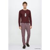 AC&Co / Altınyıldız Classics Erkek Bordo 2'li %100 Pamuk Yumuşak Dokulu Yan Cepli Çizgili Pijama Takımı Damat Bohçası Çeyiz Seti