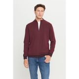 AC&Co / Altınyıldız Classics Erkek Bordo Pamuklu Fermuarlı Dik Yaka Triko Hırka Ceket Standart Fit Normal Kesim