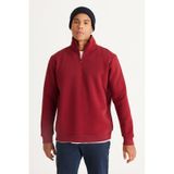 AC&Co / Altınyıldız Classics Erkek Bordo Standart Fit Normal Kesim İçi Polarlı Bato Yaka Pamuklu Sweatshirt