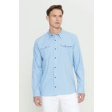 AC&Co / Altınyıldız Classics Erkek Buz Mavisi Slim Fit Dar Kesim Klasik Yaka Pamuklu Gömlek