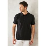 AC&Co / Altınyıldız Classics Erkek Çekmeyen Pamuklu Kumaş Regular Fit Rahat Kesim Koyu Siyah Kıvrılmaz Polo Yaka Cepli Tişört