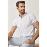 AC&Co / Altınyıldız Classics Erkek Çekmeyen Pamuklu Kumaş Slim Fit Dar Kesim Beyaz Kıvrılmaz Polo Yaka T-shirt