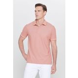 AC&Co / Altınyıldız Classics Erkek Çekmeyen Pamuklu Kumaş Slim Fit Dar Kesim Kiremit-Bej Kıvrılmaz Polo Yaka Tişört