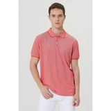AC&Co / Altınyıldız Classics Erkek Çekmeyen Pamuklu Kumaş Slim Fit Dar Kesim Narçiçeği-Beyaz Kıvrılmaz Polo Yaka Tişört - XL - Nar Çiçeği - Beyaz