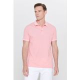AC&Co / Altınyıldız Classics Erkek Çekmeyen Pamuklu Kumaş Slim Fit Dar Kesim Pembe-Beyaz Kıvrılmaz Polo Yaka Tişört