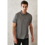 AC&Co / Altınyıldız Classics Erkek Çekmeyen Pamuklu Kumaş Slim Fit Dar Kesim Siyah Kıvrılmaz Polo Yaka Tişört - XL