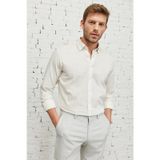 AC&Co / Altınyıldız Classics Erkek Ekru Comfort Fit Rahat Kesim Gizli Düğme Yaka %100 Pamuk Flamlı Gömlek