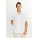 AC&Co / Altınyıldız Classics Erkek Ekru Pamuklu Keten Oversize Fit Bol Kesim Hawai Yaka Gömlek