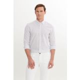 AC&Co / Altınyıldız Classics Erkek Gri %100 Pamuk Slim Fit Dar Kesim Düğmeli Gömlek Yaka Armürlü Gömlek