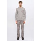 AC&Co / Altınyıldız Classics Erkek Gri Melanj 2'li Pamuklu Yumuşak Dokulu Standart Fit Bisiklet Yaka Ekose Desenli Pijama Takımı