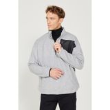AC&Co / Altınyıldız Classics Erkek Gri Melanj Oversize Bol Kesim Dik Bato Yaka Cep Detaylı Fermuarlı Isı Tutan Polar Sweatshirt