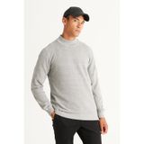 AC&Co / Altınyıldız Classics Erkek Grı Melanj Recycle Standart Fit Normal Kesim Yarım Balıkçı Yaka Pamuklu Jakarlı Triko Kazak Gri Melanj