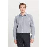 AC&Co / Altınyıldız Classics Erkek Gri Pamuklu Tailored Slim Fit Dar Kesim Klasik Yaka Armürlü Cepli Gömlek