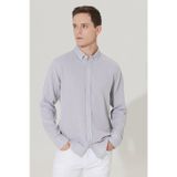 AC&Co / Altınyıldız Classics ERKEK GRI Slim Fit Dar Kesim Düğmeli Yaka %100 Pamuk Armürlü Gömlek