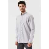 AC&Co / Altınyıldız Classics Erkek Gri Slim Fit Dar Kesim Düğmeli Yaka Desenli Gömlek