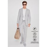 AC&Co / Altınyıldız Classics Erkek Gri Slim Fit Dar Kesim Mono Yaka Beli Bağlamalı Kapak Cepli Esnek Takım Elbise
