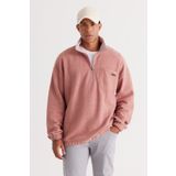 AC&Co / Altınyıldız Classics Erkek Gul Kurusu Melanj Loose Fit Içi Polarlı Iplik Dik Bato Yaka Pamuklu Sweatshirt