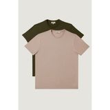 AC&Co / Altınyıldız Classics Erkek Hakı-bej Melanj Slim Fit Dar Kesim Bisiklet Yaka 2'li Tişört Paketi