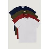 AC&Co / Altınyıldız Classics Erkek Hakı-bordo-lacı-beyaz Slim Fit Dar Kesim Bisiklet Yaka %100 Pamuk 4'lü Basic Tişört Paketi