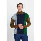AC&Co / Altınyıldız Classics Erkek Hakı-lacı Oversize Fit Bol Kesim Tam Balıkçı Yaka Triko Kazak Haki - Lacivert