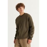 AC&Co / Altınyıldız Classics Erkek Hakı Oversize Fit Bol Kesim Pamuklu İçi Polarlı Bisiklet Yaka Sweatshirt Haki