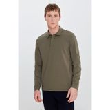 AC&Co / Altınyıldız Classics Erkek Haki Pamuklu Slim Fit Dar Kesim Polo Yaka Uzun Kollu Esnek Tişört