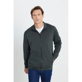 AC&Co / Altınyıldız Classics Erkek Hakı Pamuklu Standart Fit Normal Kesim Dik Yaka Cepli Esnek Sweatshirt Haki
