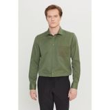 AC&Co / Altınyıldız Classics Erkek Hakı Pamuklu Tailored Slim Fit Dar Kesim Klasik Yaka Armürlü Cepli Gömlek Haki