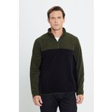 AC&Co / Altınyıldız Classics Erkek Hakı-sıyah Anti-pilling Tüylenme Yapmayan Standart Fit Dik Yaka Içi Polarlı Polar Sweatshirt