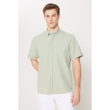 AC&Co / Altınyıldız Classics Erkek Haki Slim Fit Dar Kesim Düğmeli Yaka Gofre Desenli Kısa Kollu Gömlek