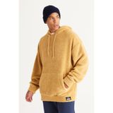 AC&Co / Altınyıldız Classics Erkek Hardal Oversize Bol Kesim Kapüşonlu Sherpa Sweatshirt Polar