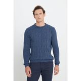 AC&Co / Altınyıldız Classics Erkek Havacı Mavi Standart Fit Normal Kesim Bisiklet Yaka Jakarlı Triko Kazak