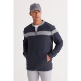 AC&Co / Altınyıldız Classics Erkek İndigo Melanj Oversize Fit Bol Kesim Kolej Yaka Pamuklu Sweatshirt Ceket