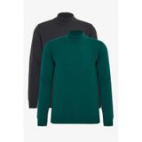 AC&Co / Altınyıldız Classics Erkek Kahve-yesıl 2'li Paket Standart Fit Normal Kesim Yarım Balıkçı Yaka Basic Triko Kazak Kahve-yesıl