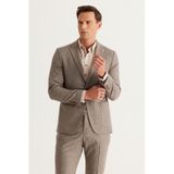 AC&Co / Altınyıldız Classics Erkek Kahverengı Slim Fit Dar Kesim Mono Yaka Kareli Yünlü Takım Elbise Kahverengi