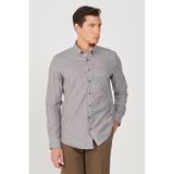 AC&Co / Altınyıldız Classics Erkek Kahverengi Yünlü Slim Fit Dar Kesim Düğmeli Yaka Pamuklu Gömlek