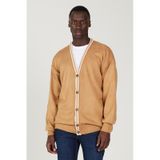 AC&Co / Altınyıldız Classics Erkek Karamel-ekru Standart Fit Normal Kesim V Yaka Triko Hırka Karamel - Ekru