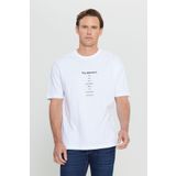 AC&Co / Altınyıldız Classics Erkek Kırık Beyaz Oversize Bol Kesim Bisiklet Yaka %100 Pamuk Baskılı Tişört