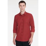 AC&Co / Altınyıldız Classics Erkek Kırmızı-Siyah Pamuklu Slim Fit Dar Kesim Klasik Yaka Baskılı Gömlek
