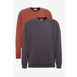 AC&Co / Altınyıldız Classics Erkek KOYU GRI-ACIK KAHVE 2'li Paket Pamuklu Oversize Bol Kesim Bisiklet Yaka Sweatshirt