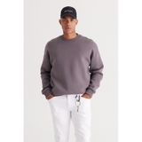 AC&Co / Altınyıldız Classics Erkek Koyu Grı Oversize Fit Bol Kesim Pamuklu İçi Polarlı Bisiklet Yaka Sweatshirt Koyu Gri