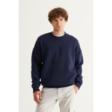 AC&Co / Altınyıldız Classics Erkek Lacı Oversize Fit Bol Kesim Pamuklu İçi Polarlı Bisiklet Yaka Sweatshirt Lacivert