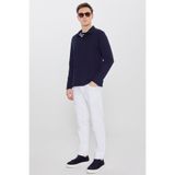 AC&Co / Altınyıldız Classics Erkek Lacivert %100 Pamuk Triko Sweatshirt Uzun Kollu Slim Fit Dar Kesim Polo Yaka Jakarlı