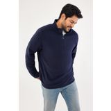 AC&Co / Altınyıldız Classics Erkek Lacivert Anti-pilling Tüylenme Yapmayan Standart Fit Bato Yaka Soğuk Geçirmez Polar Sweatshirt